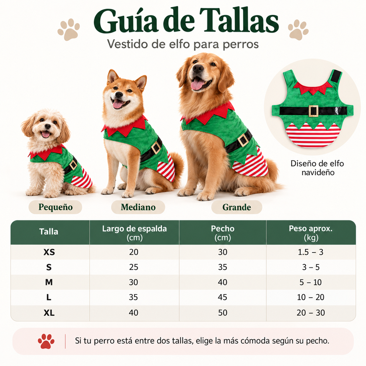 Disfraz de Duende Navideño para Perros y Gatos