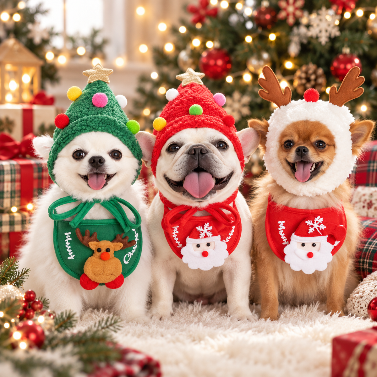 Gorrito Navideño para Mascotas con Cuello Decorativo