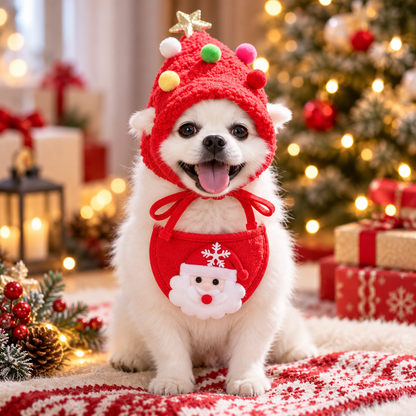 Gorrito Navideño para Mascotas con Cuello Decorativo