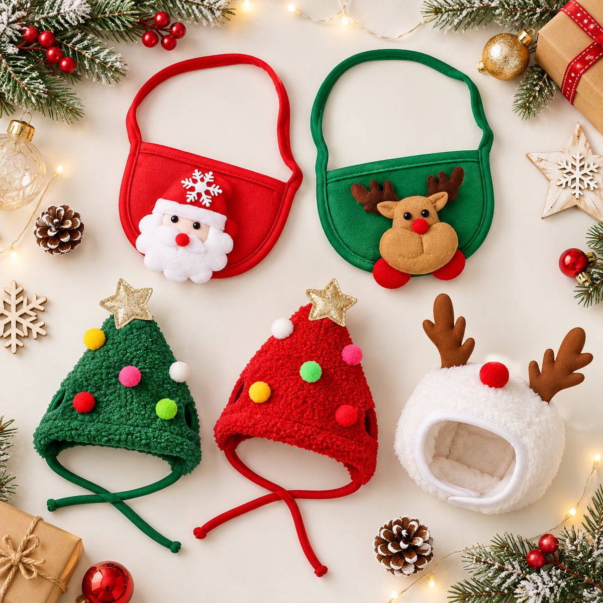Gorrito Navideño para Mascotas con Cuello Decorativo