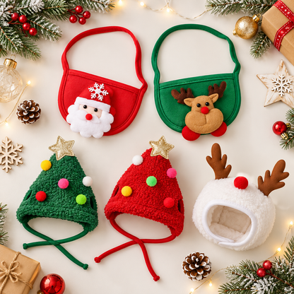 Gorrito Navideño para Mascotas con Cuello Decorativo